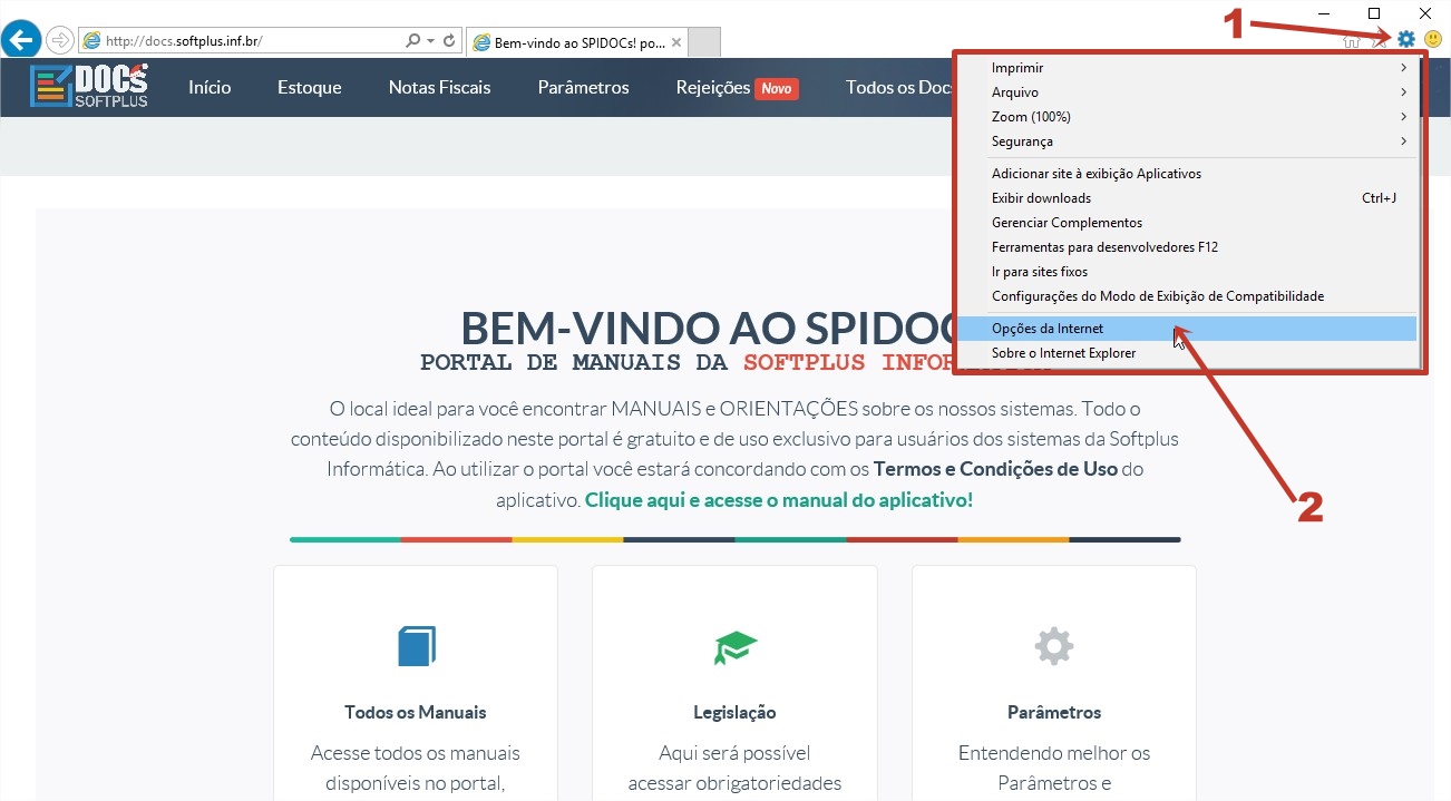 Opções de Internet
