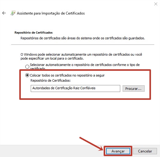 Repositório de Certificados > Avançar