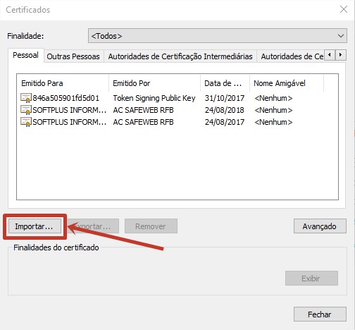 Certificados > Importar