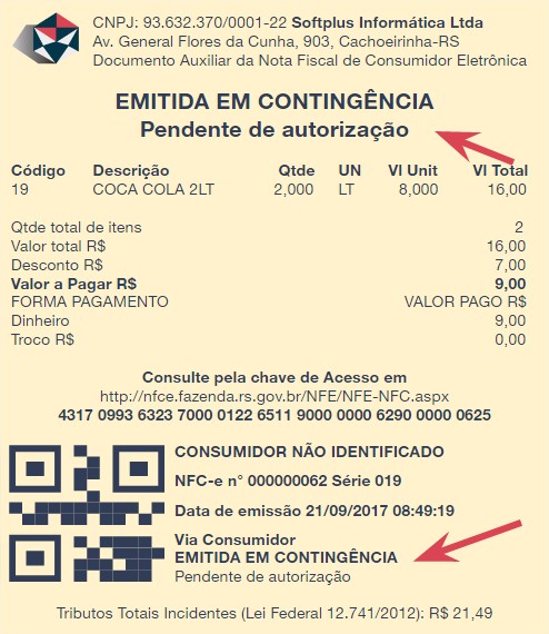Mensagem de Nota em Contingência