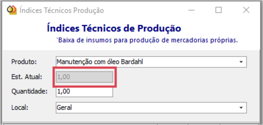Estoque do item produzido