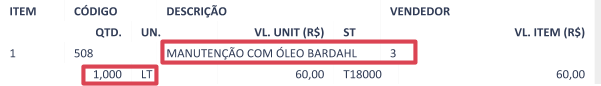 Tela de vendas com produto selecionado