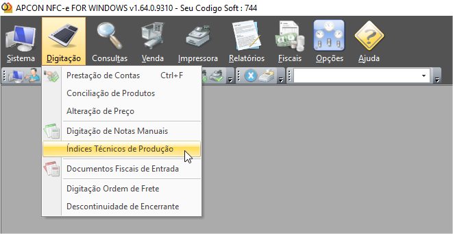 Menu Indíces Técnicos de Produção