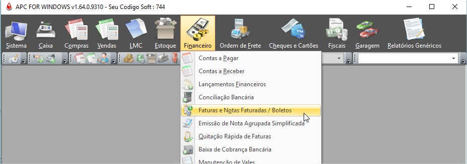 Menu Faturas e Boletos