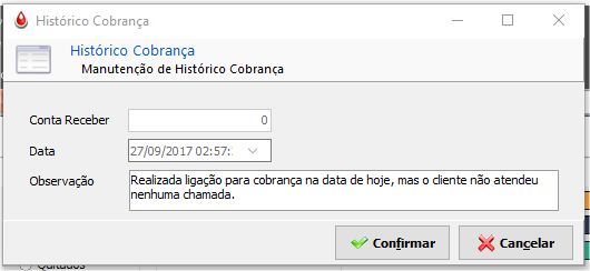 Histórico de cobrança