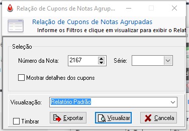 Filtro e configuração da relação de cupons