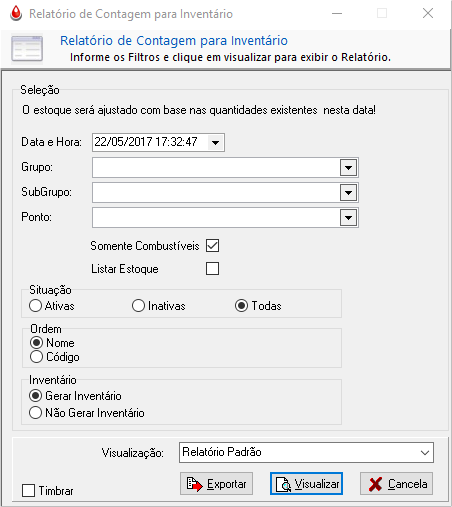 Filtros do Relatório de Contagem