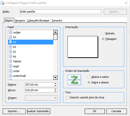 Tela Configurar Página