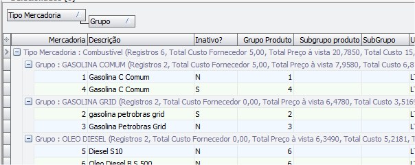 Encolher grupos / Expandir Grupos