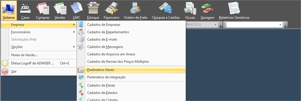 Menu Parâmetros Gerais