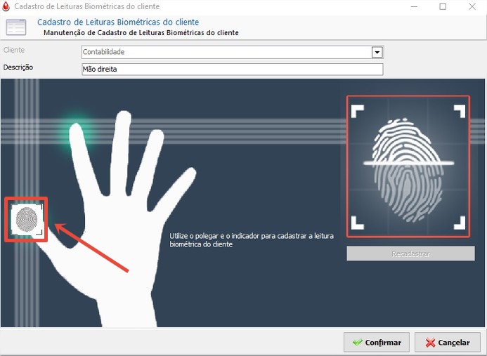 clique sobre o ícone da digital
