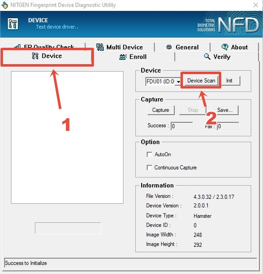 NITGEN Device Diagnostic Tool