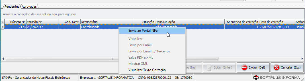 Mensagem de gravação da CCe