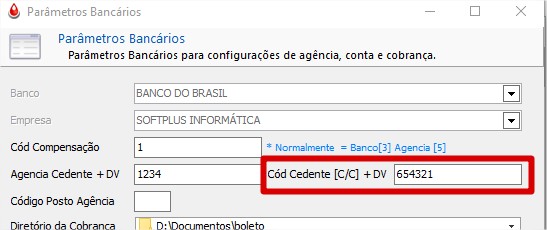 Cód. Cedente [C/C] + Digito Verificador