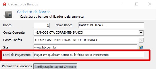 Local de pagamento