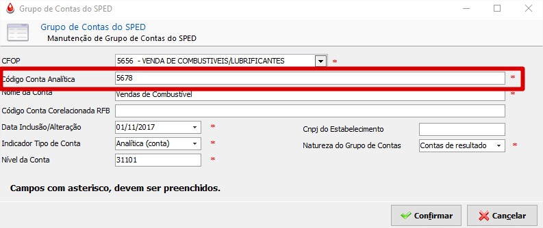Código Conta Analítica