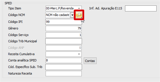 Lupa para cadastro de NCM