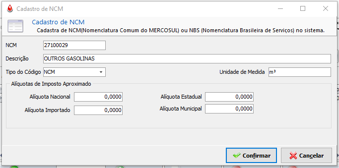 Cadastro de NCM