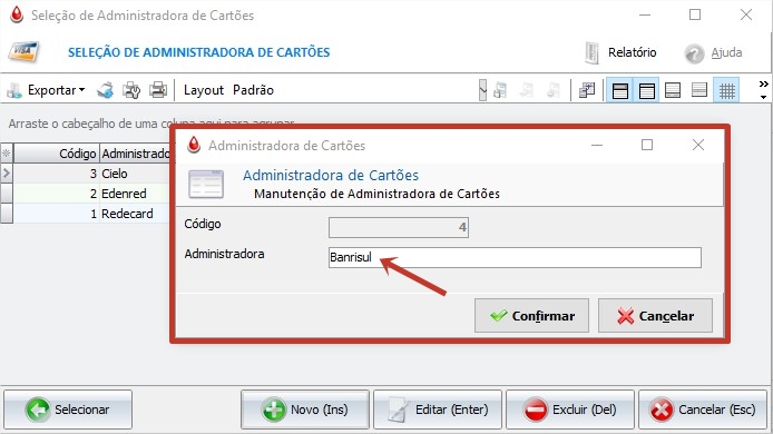 Cadastro de Administradora