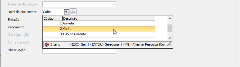 Local do documento