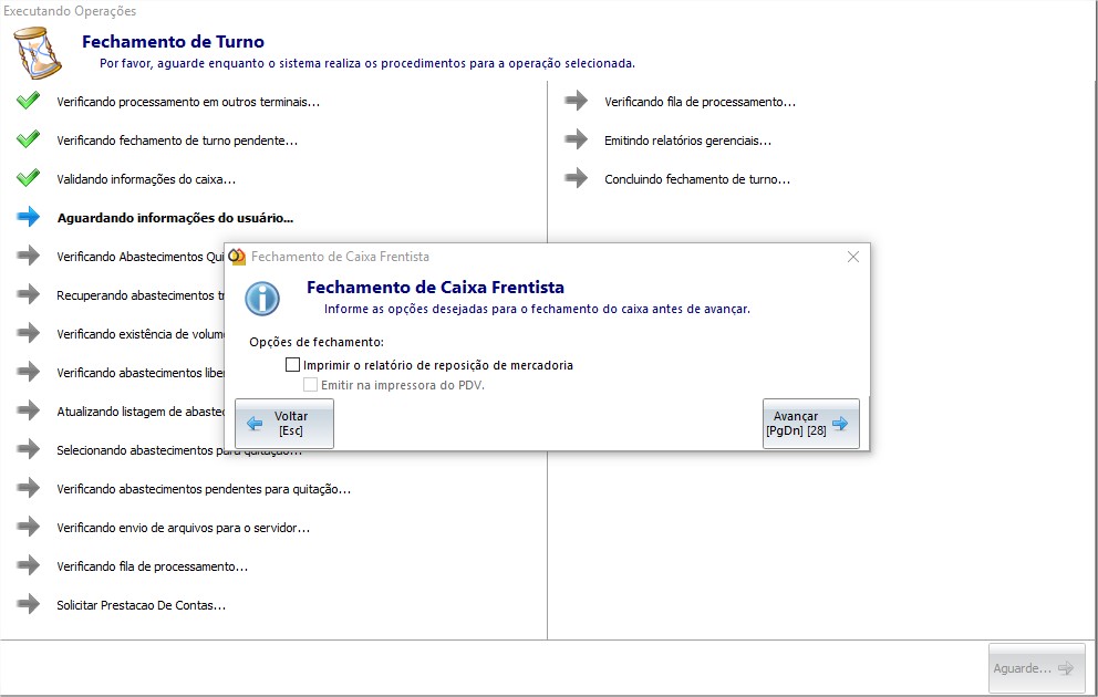 finalize o procedimento de fechamento de caixa