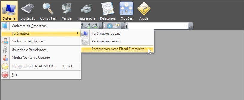 Menu configurações spinfe