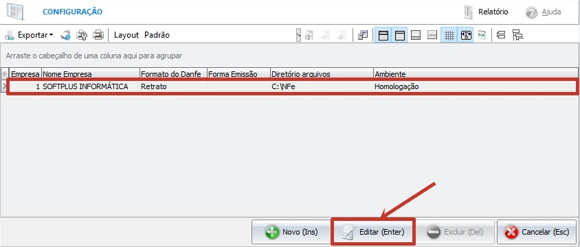 Menu configurações spinfe
