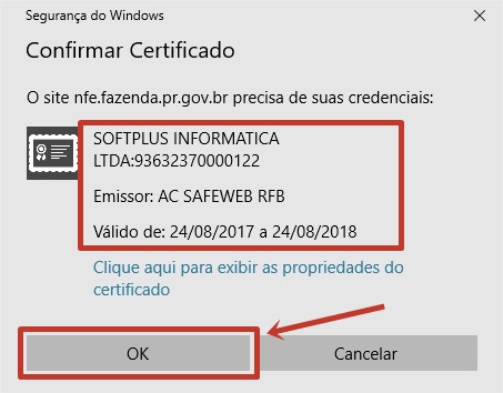 Selecione o certificado > OK