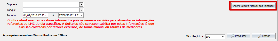 Inserir Leitura Manual dos Tanques botão