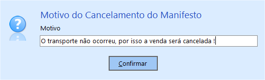 Motivo do cancelamento de MDFe