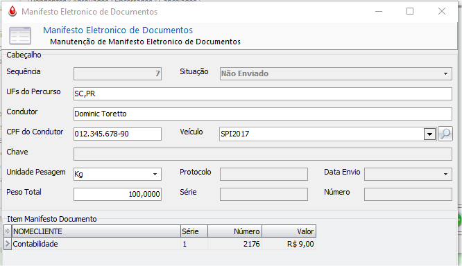 Preenchimento de MDFe