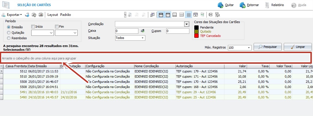 Cabeçalho para agrupamento