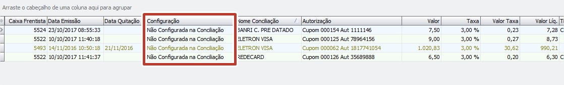 Sem Configuração de Conciliação