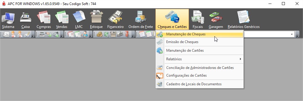 Menu Manutenção de Cheques
