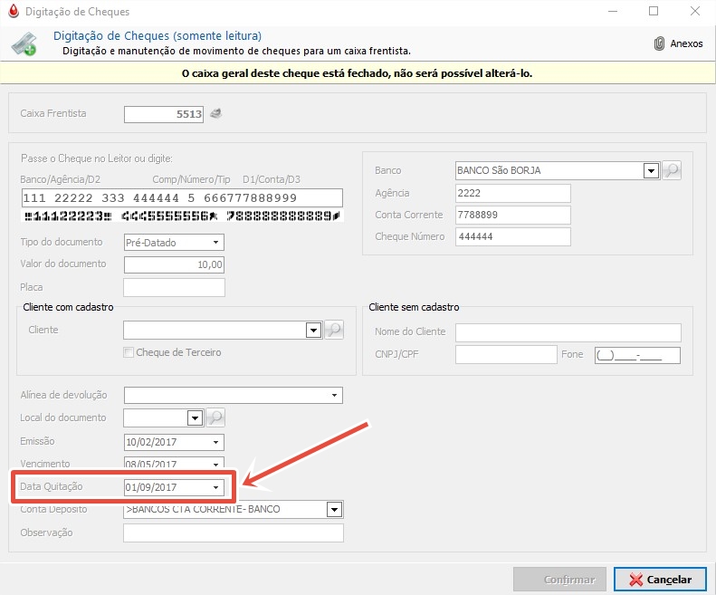 Editar data de quitação