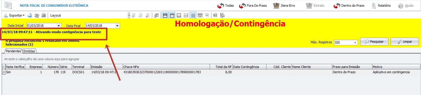 Motivo da Entrada em Contingência