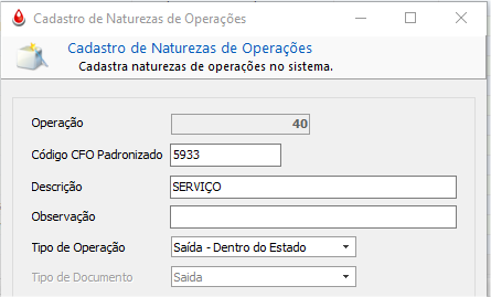 CFOP para emissão de Serviço