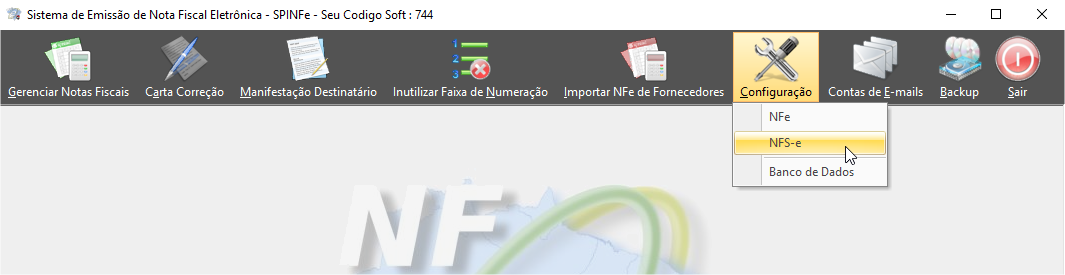 Menu SPINFE configuração