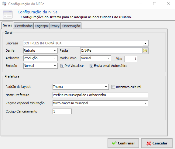 Configuração SpiNFe