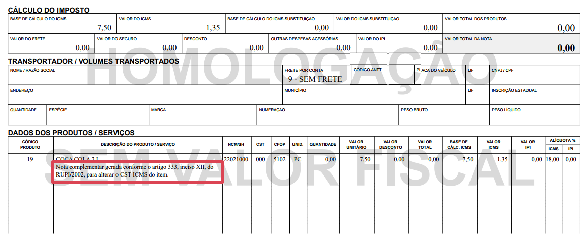 Informações sobre a Nota