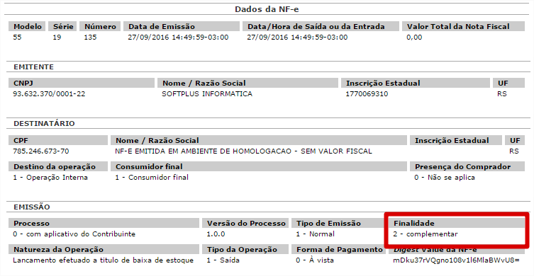 Informações sobre a Nota