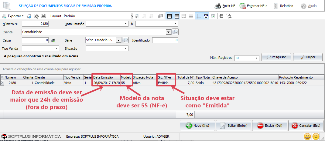 Status da NF-e