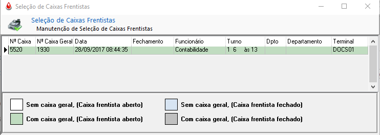 Seleção de Caixa Frentista