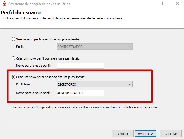 Criar um novo perfil baseado em um já existente