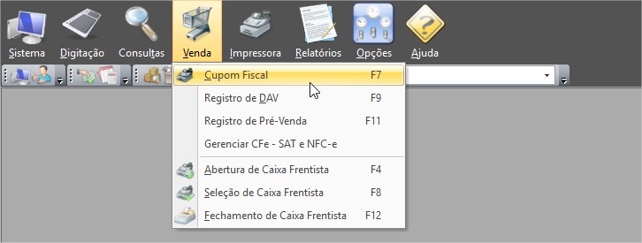 Menu Tela de Vendas