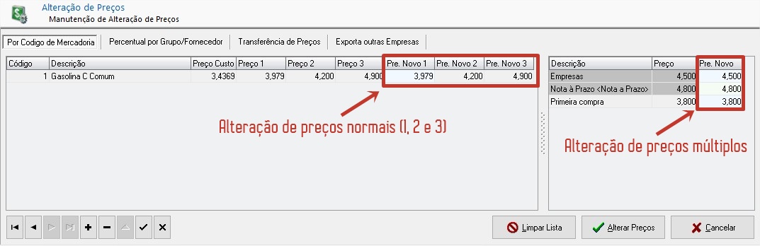 diferença de preços