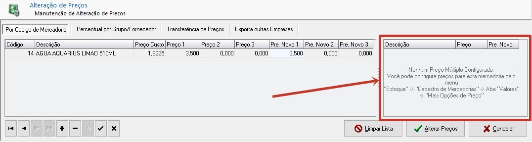 Nenhum preço múltiplo cadastrado
