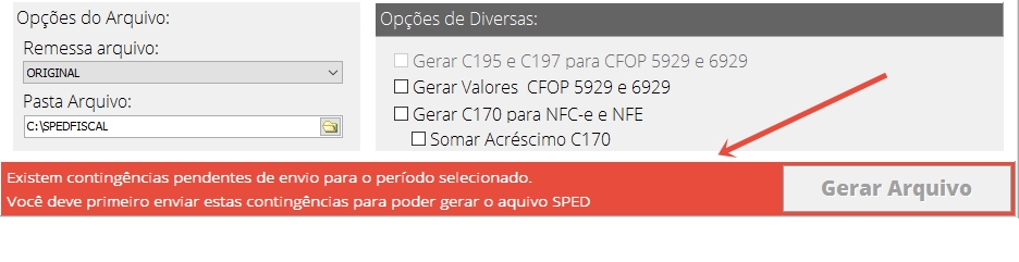 Bloqueio do SPED quando houver NFC-e em Contingência