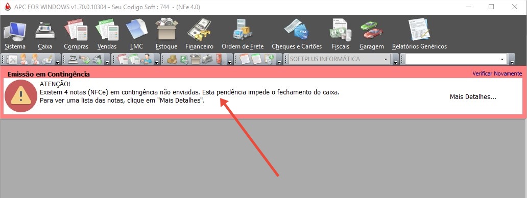 Alerta sobre NFC-e pendente