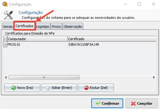 configuração de certificado digital